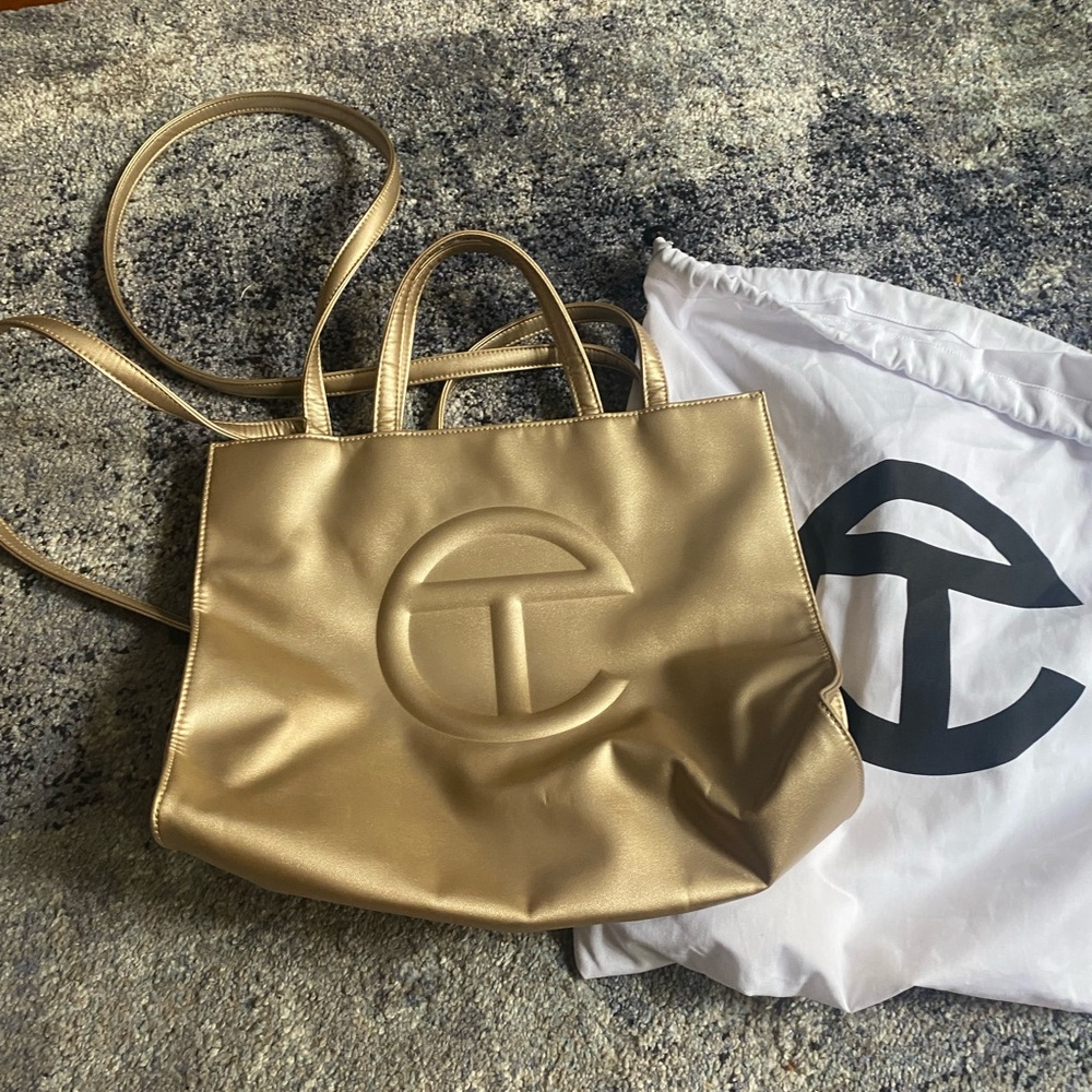 Telfar Gold Tote Bag with Signature Logo